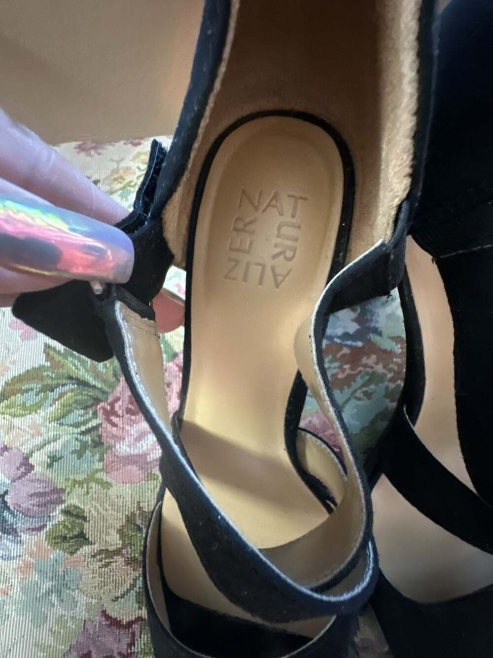 Naturalizer Black Suede Block Heel Sandals